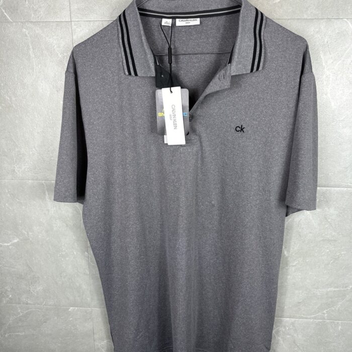 Calvin Klein Golf Mens Grey Polo Shirt CK Logo Short Sleeve Size M BNWT