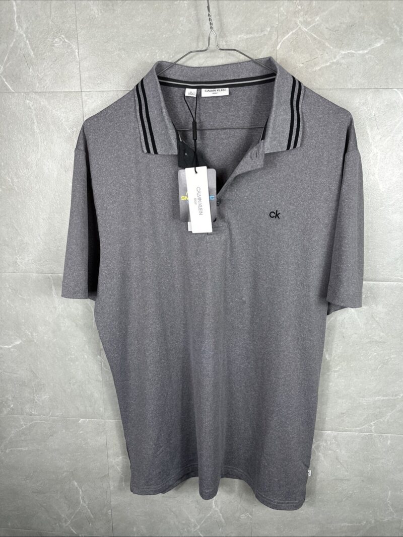 Calvin Klein Golf Mens Grey Polo Shirt CK Logo Short Sleeve Size M BNWT